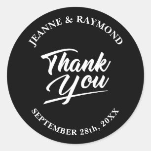Modern Minimalist Black Wedding Thank You Favour Classic Round Sticker
