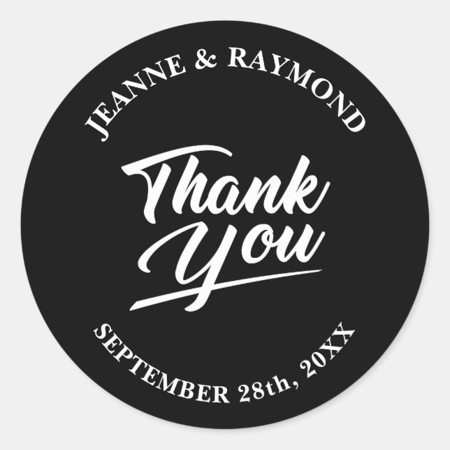 Modern Minimalist Black Wedding Thank You Favour Classic Round Sticker (Front)