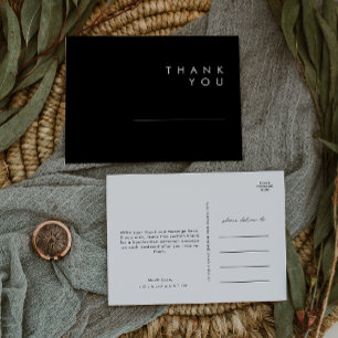 Modern Minimalist Black Wedding Thank You Postcard
