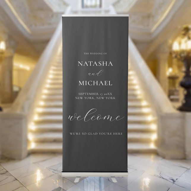 Modern Minimalist Black Wedding Welcome Retractable Banner (Creator Uploaded)