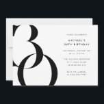 Modern Minimalist Black White 30th Birthday Party Invitation<br><div class="desc">Modern minimalist style 30th birthday party invitation in black and white, editable template for your custom event details. This milestone birthday party invitation is the perfect pick if you are looking for a mens 30th birthday invitation, elegant adult birthday party invitation, invitation for a 30 year anniversary, modern but elegant...</div>