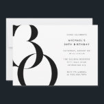 Modern Minimalist Black White 30th Birthday Party Invitation<br><div class="desc">Modern minimalist style 30th birthday party invitation in black and white, editable template for your custom event details. This milestone birthday party invitation is the perfect pick if you are looking for a mens 30th birthday invitation, elegant adult birthday party invitation, invitation for a 30 year anniversary, modern but elegant...</div>