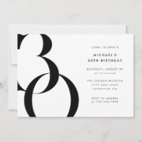 Modern Minimalist Black White 30th Birthday Party