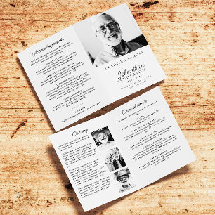 Modern Minimalist Black & White 4-Photo Folded Programme