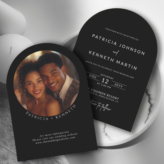 Modern Minimalist Black & White Arch Wedding Photo Invitation (Creator Uploaded)