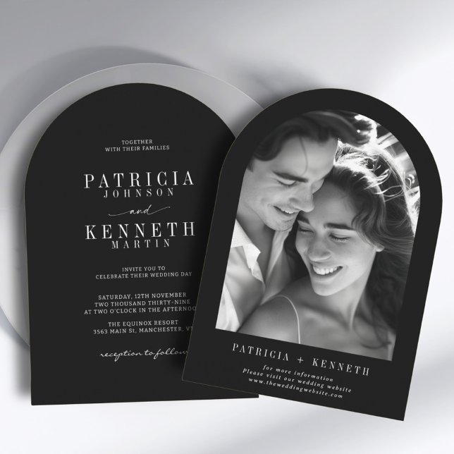 Modern Minimalist Black & White Arch Wedding Photo Invitation (Creator Uploaded)
