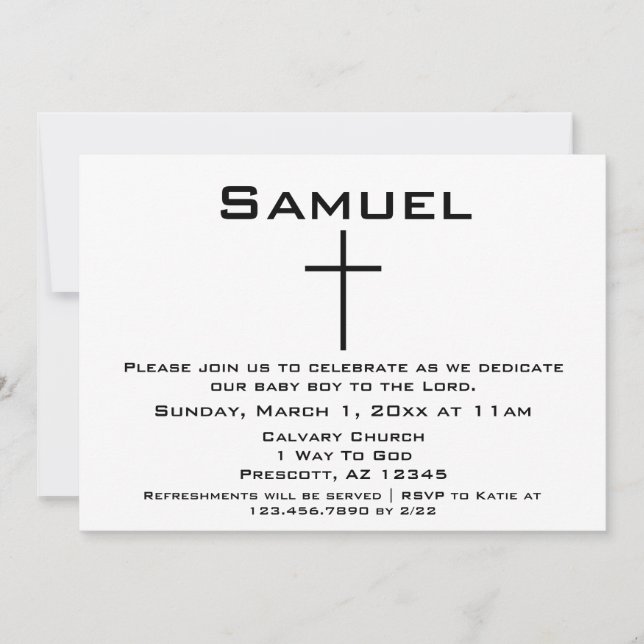 Modern Minimalist Black White Baby Dedication Invitation (Front)