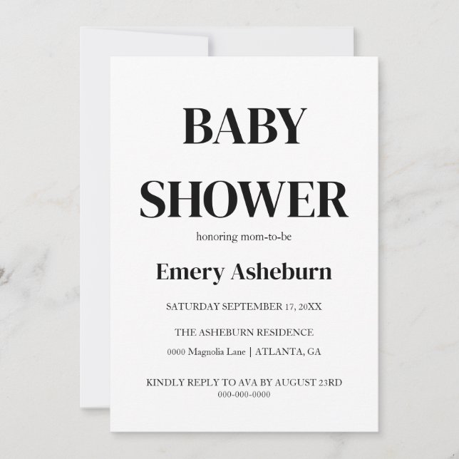 Modern Minimalist Black & White Baby Shower  Invitation (Front)