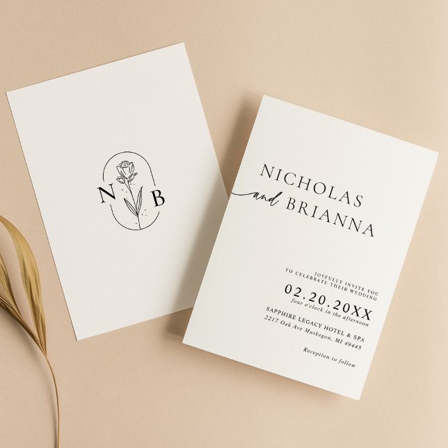 Modern Minimalist Black White Boho Wedding Invitation (Creator Uploaded)