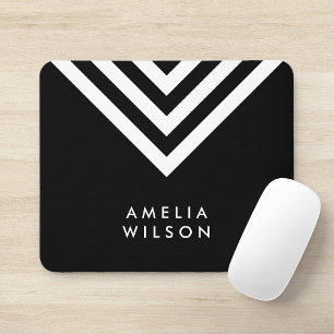 Modern Minimalist Black & White Chevron Geometric Mouse Mat