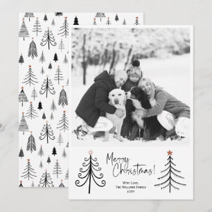 Modern Minimalist Black White Christmas Tree Photo Holiday Card