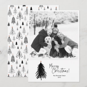 Modern Minimalist Black White Christmas Tree Photo Holiday Card