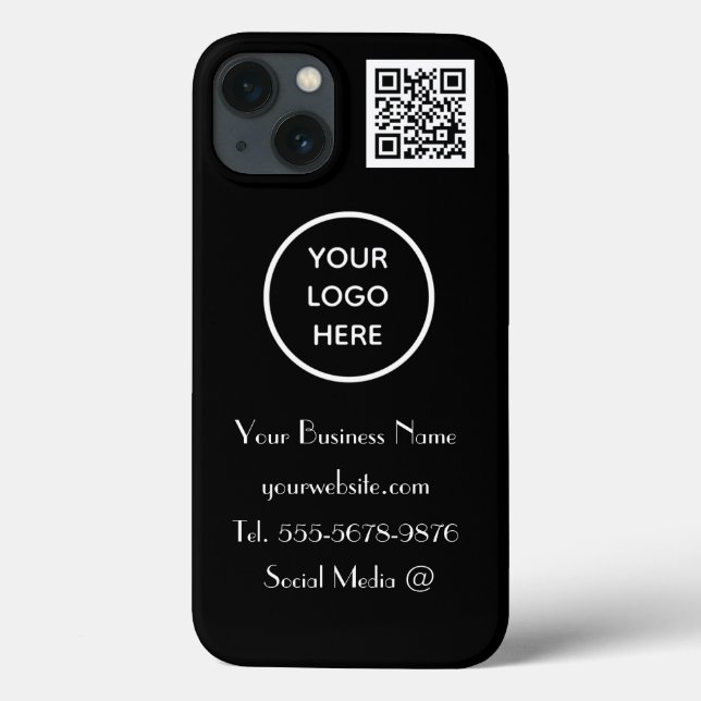 Modern Minimalist Black White Custom logo QR Code Case-Mate iPhone Case (Back)