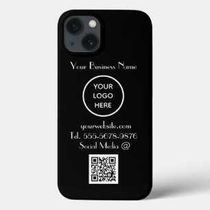 Modern Minimalist Black White Custom logo QR Code iPhone 13 Case