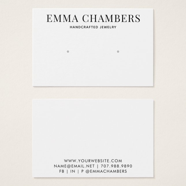 Modern Minimalist Black White Earring Display Card (Front & Back)