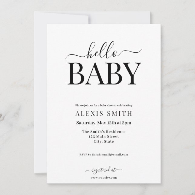 Modern Minimalist Black White Elegant Baby Shower Invitation (Front)