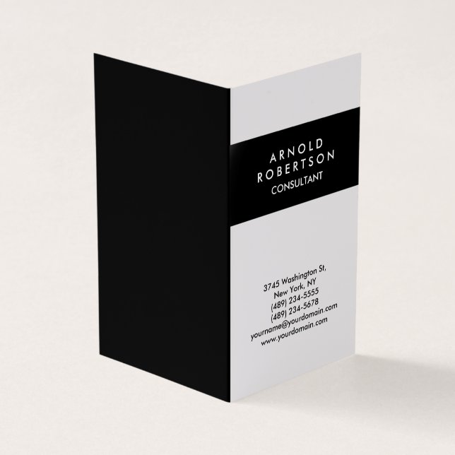 Modern Minimalist Black White Elegant Folded Business Card (Outside)