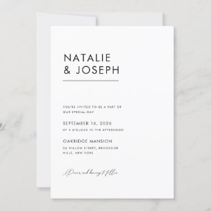 Modern Minimalist Black & White Elegant Wedding Invitation
