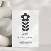 Modern Minimalist Black White Floral Baby Shower