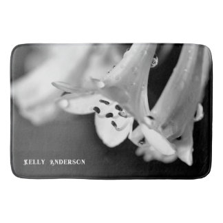 Modern Minimalist Black & White Flower with ursign Bath Mat