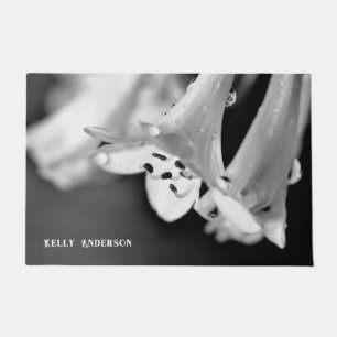 Modern Minimalist Black & White Flower with ursign Doormat