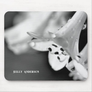 Modern Minimalist Black & White Flower with ursign Mouse Mat