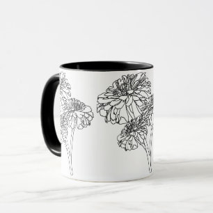Modern minimalist black white flowers mug