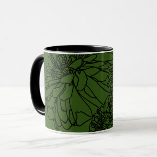 Modern minimalist black white flowers mug