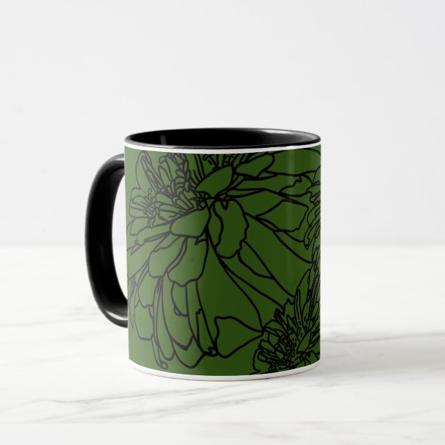 Modern minimalist black white flowers mug (Front Left)