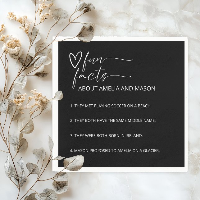Modern Minimalist Black & White Fun Facts Wedding Napkin (Modern Minimalist Black & White Fun Facts Wedding Napkins)
