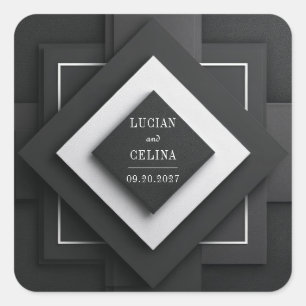 Modern Minimalist Black & White Geometric Wedding  Square Sticker