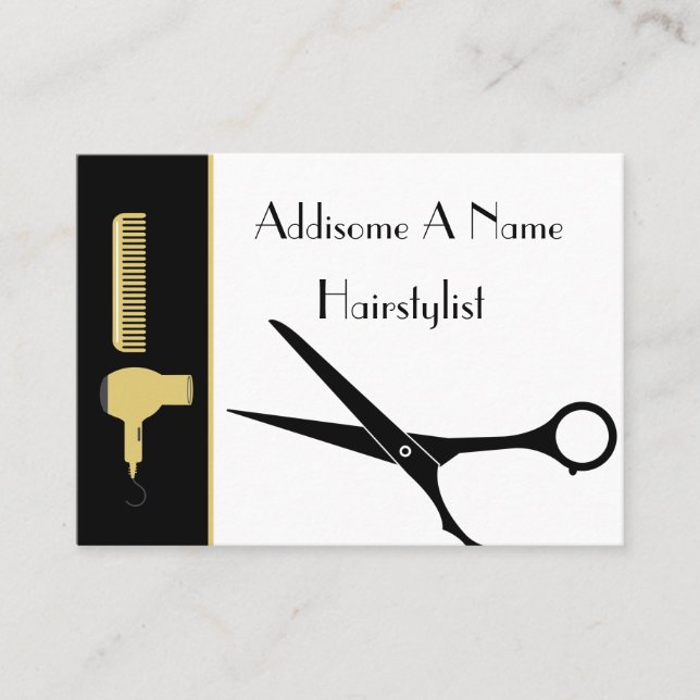 Modern Minimalist black white gold hairstylist  Bu Business Card (Front)