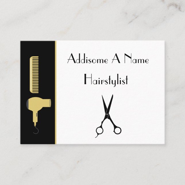 Modern Minimalist black white gold hairstylist  Business Card (Front)