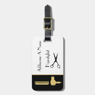Modern Minimalist black white gold hairstylist  Luggage Tag