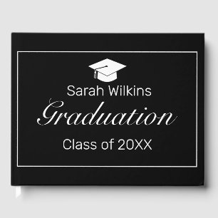 Modern Minimalist Black White  Graduation Guest Book