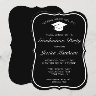 Modern Minimalist Black White Graduation Invitation