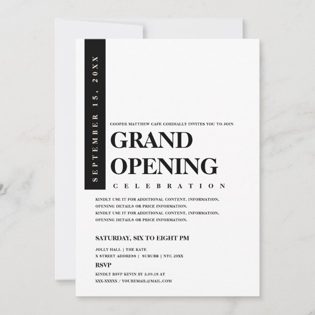 Modern Minimalist Black & White Grand Opening Invitation (Front)