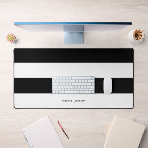Modern Minimalist Black & White Horizontal Stripe Desk Mat