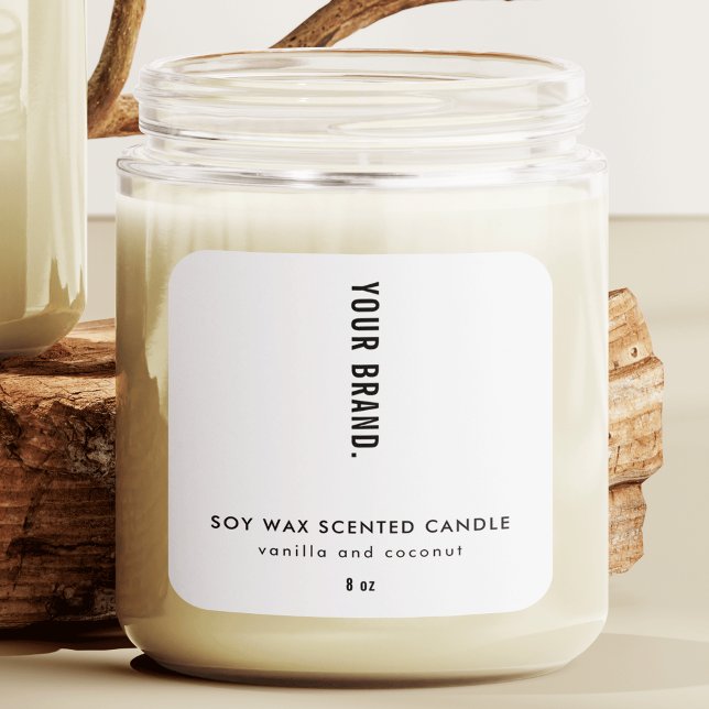 Modern Minimalist Black & White Jar Candle Square Sticker (Modern Minimalist Black Packaging Candle Jar Label with fully editable text and colors)