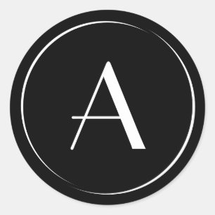 Modern Minimalist Black White Letter Monogram Classic Round Sticker