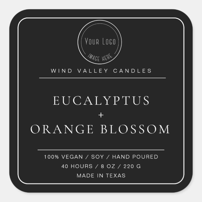 Modern minimalist black white logo candle label (Front)