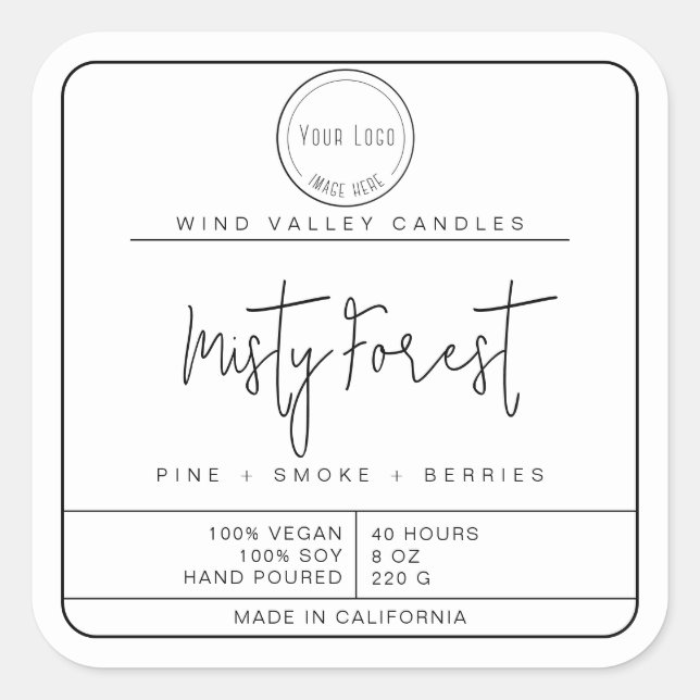 Modern minimalist black white logo candle label (Front)