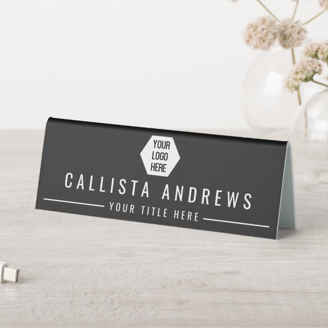 Modern Minimalist Black White Logo Nameplate (In SItu (Table))