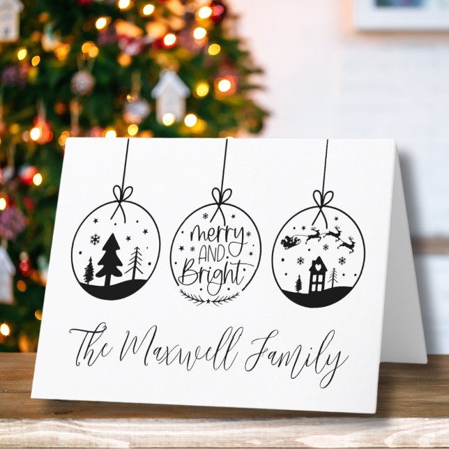 Modern Minimalist Black White Merry Christmas Holiday Card (Modern And Minimalist Black White Merry And Bright Holiday Card)
