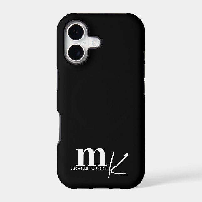 Modern Minimalist Black White Monogram  (Back)