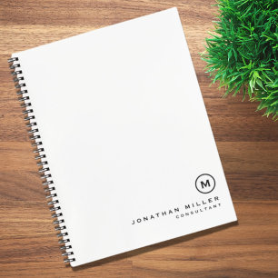 Modern Minimalist Black White Monogram Name Notebook