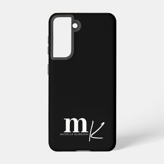 Modern Minimalist Black White Monogram  Samsung Galaxy S21 Case (Back)