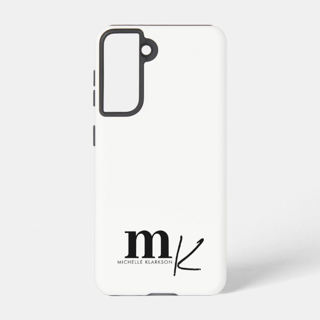 Modern Minimalist Black White Monogram Samsung Galaxy S21 Case (Back)