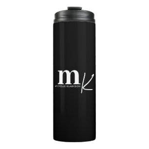 Modern Minimalist Black White Monogram  Thermal Tumbler
