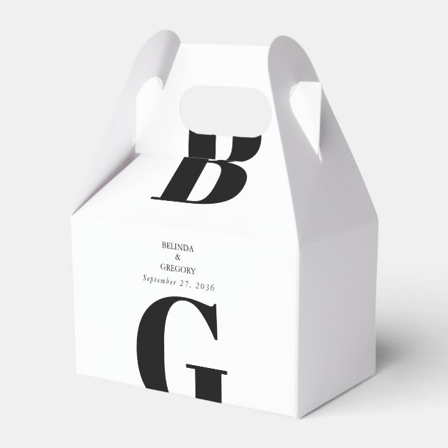 Modern Minimalist Black & White Monogram Wedding   Favour Box (Front Side)